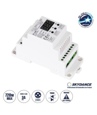 GLOBOSTAR® SKYDANCE-S1-DR 70670 AC Trailing Edge DMX Dimmer Ράγας με 2 x 1.5A 360W Κανάλια AC 220-240V 3A 720W Max IP20 - DMX512 & RDM - Μ11.5 x Π5 x Υ6.5cm - 5 Χρόνια Εγγύηση